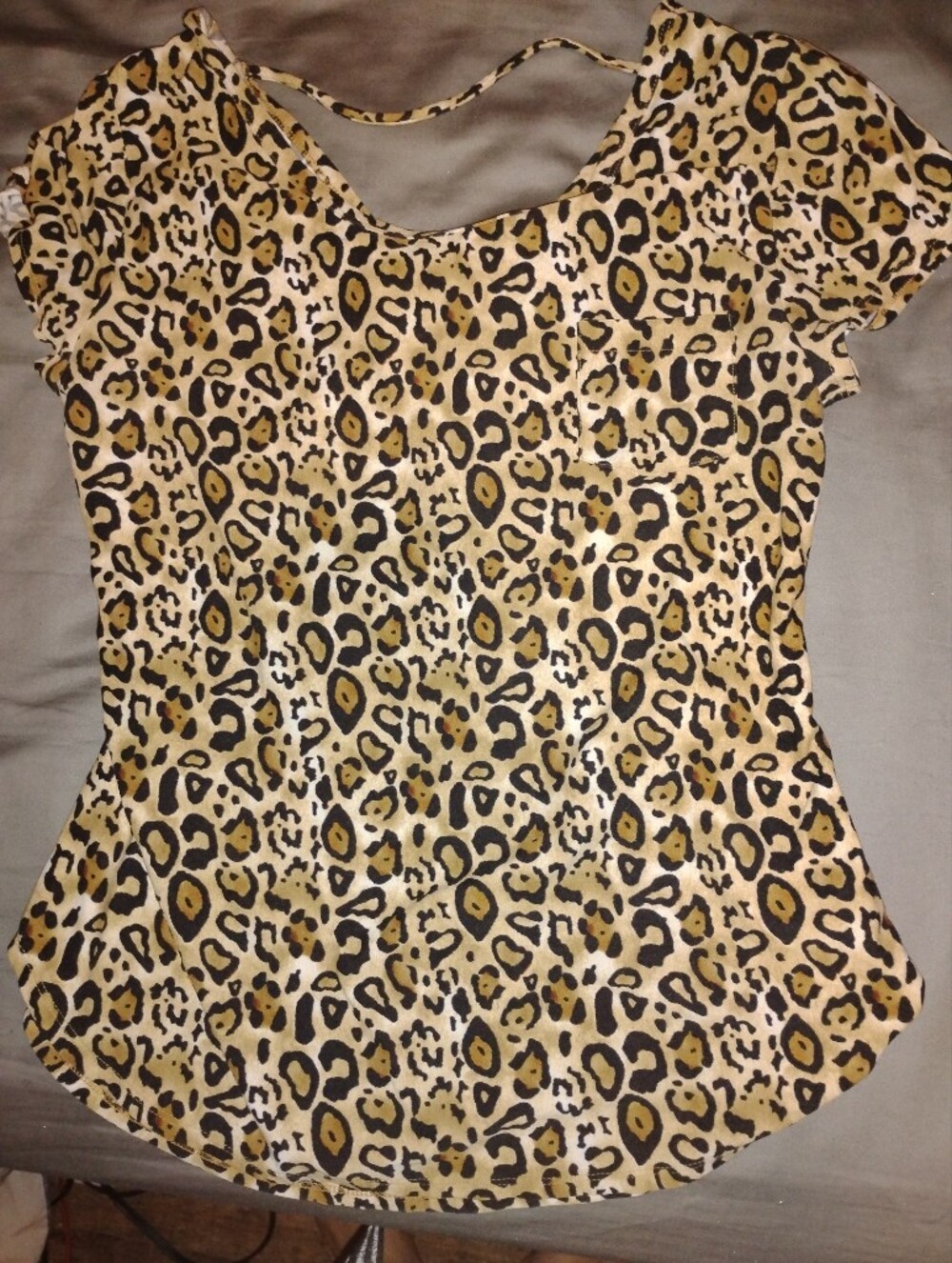 Leopard Print Satin Top - Beige, Black & Gold